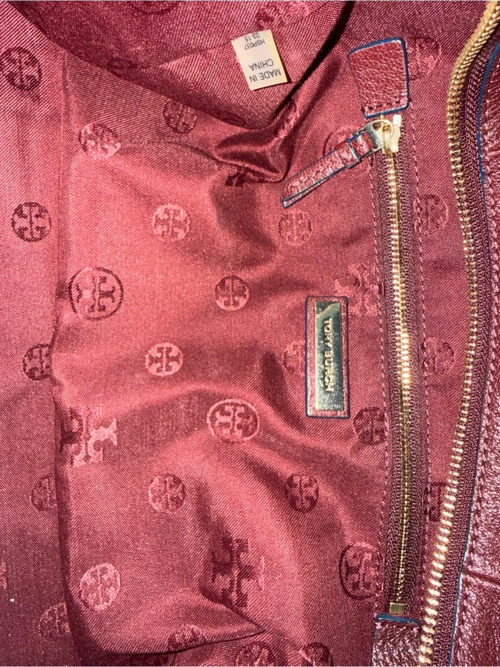Tory Burch Wine Pebbled Leather Satchel with Gold Logo